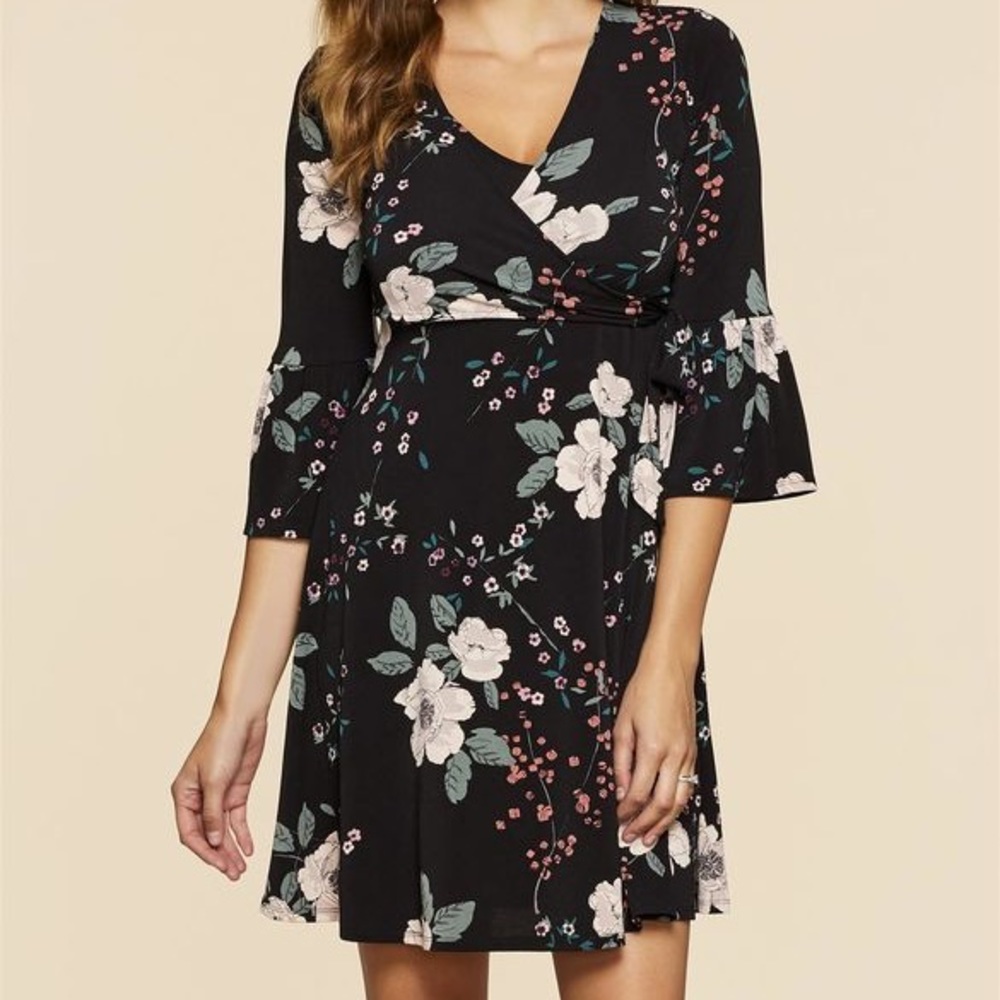 Jessica Simpson black floral tie front dress